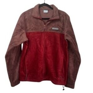 Columbia Fleece Jacket Full Zip Color Block Outdoor Brown Red - Medium